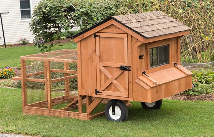 Rustic Wood Mobile Chicken Tractor with X-Brace Door