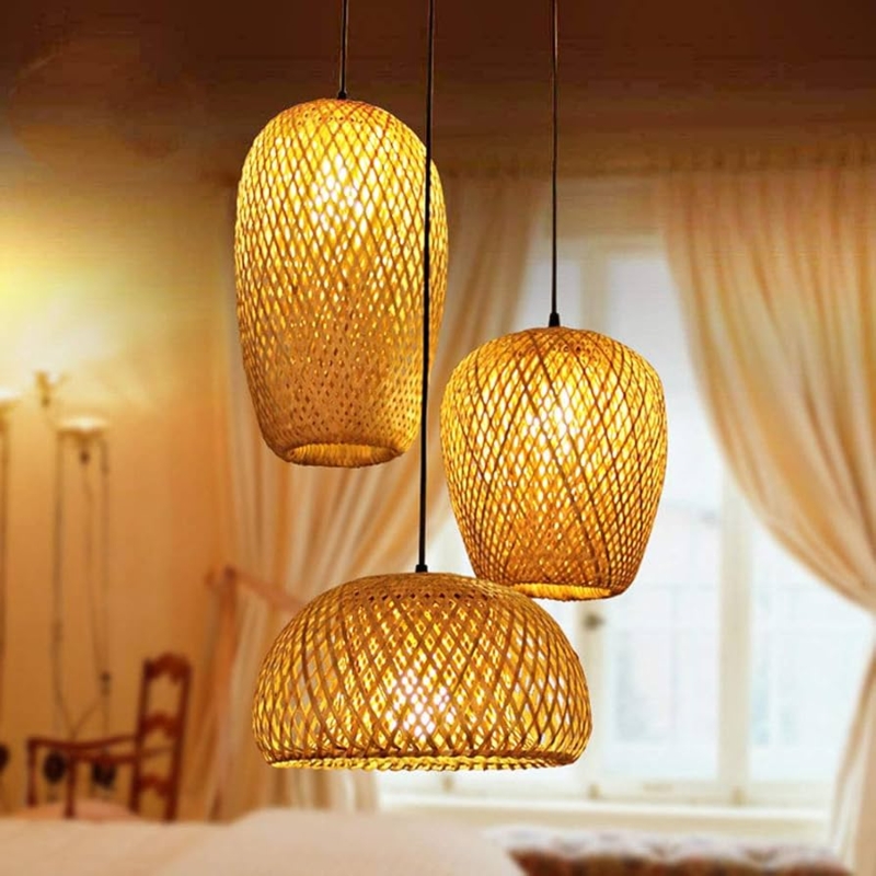 Rustic Woven Pendant Cluster Mixed Shapes Staggered Heights