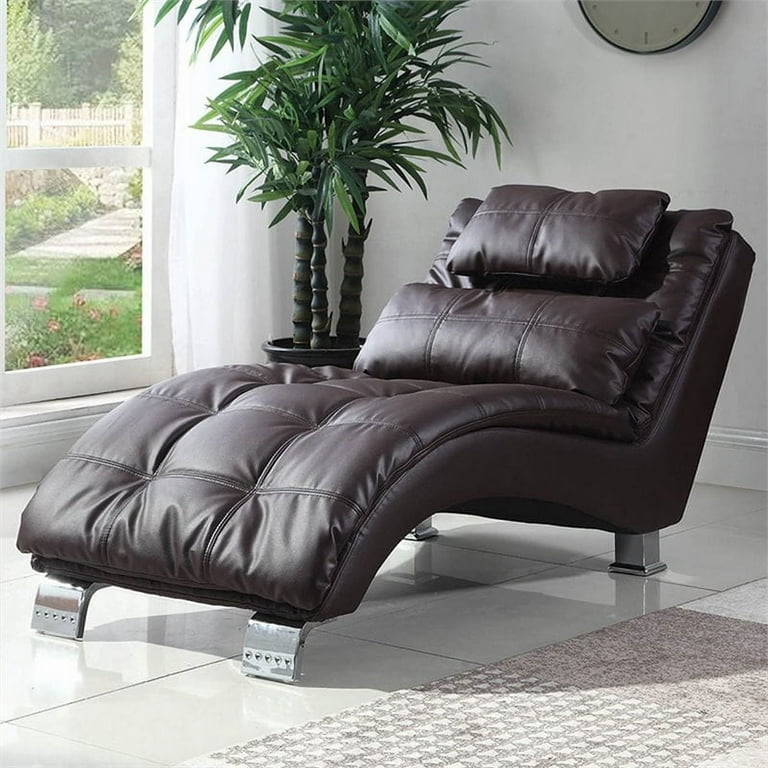 S-Curved Chaise Lounge with Square Tufting and Polished Chrome Feet