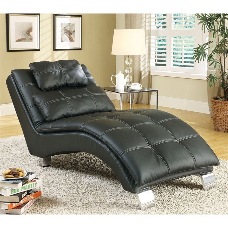S-Shaped Chaise Lounge with White Contrast Stitching and Chrome Legs
