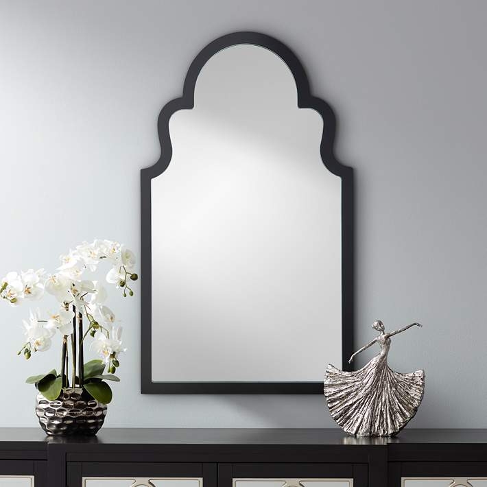 Scalloped Arched Wall Mirror with Stepped Black Lacquer Frame Profile