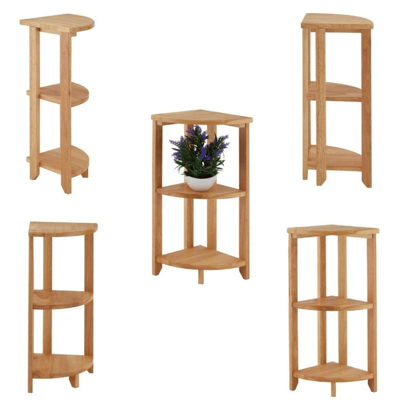 Scandi Style Corner Shelf with Three Tiers and Curved Shelves