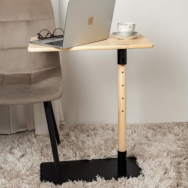 Scandinavian Pine Adjustable Side Table with Pre-Drilled Post Holes