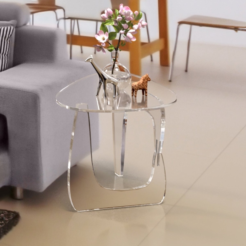 Sculptural Acrylic Side Table Biomorphic Top Interlocking Base Noguchi