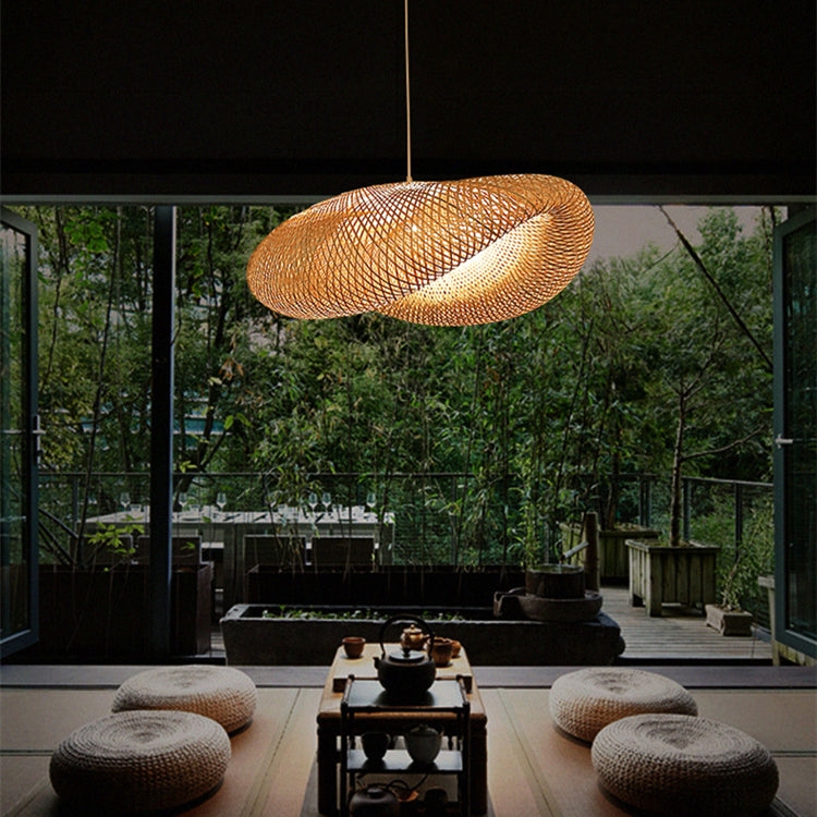 Sculptural Bamboo Pendant Light Undulating Woven Zen Form