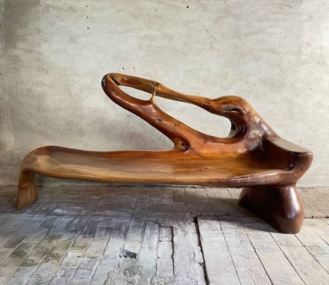 Sculptural Bench Hand Carved Organic Form Fluid Backrest Glossy