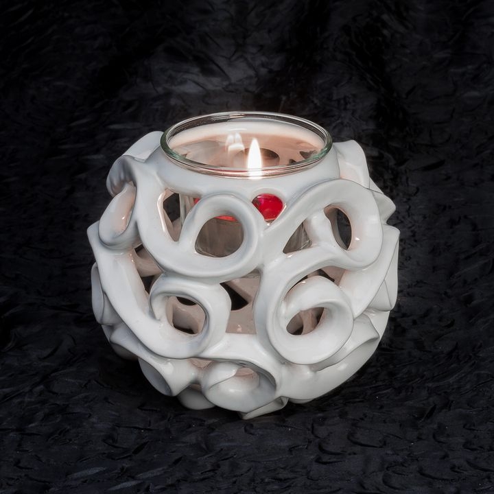 Sculptural Candle Holder featuring Pierced Openwork Scroll Design