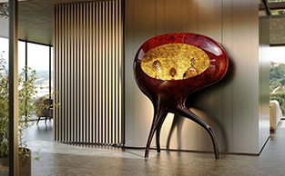 Sculptural Cocktail Cabinet Deep Burgundy with Organic Silhouette