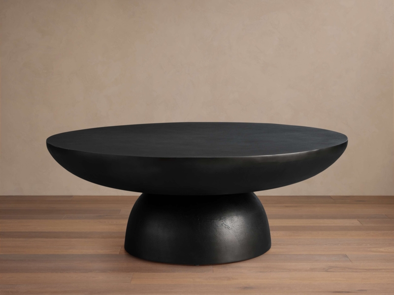 Sculptural Coffee Table Bowl Shape Pedestal Base Stone-Like Zen Brutalist
