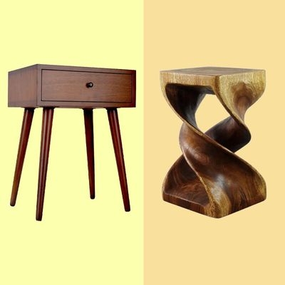 Sculptural Wood Side Table Twisted Silhouette Organic Walnut Finish