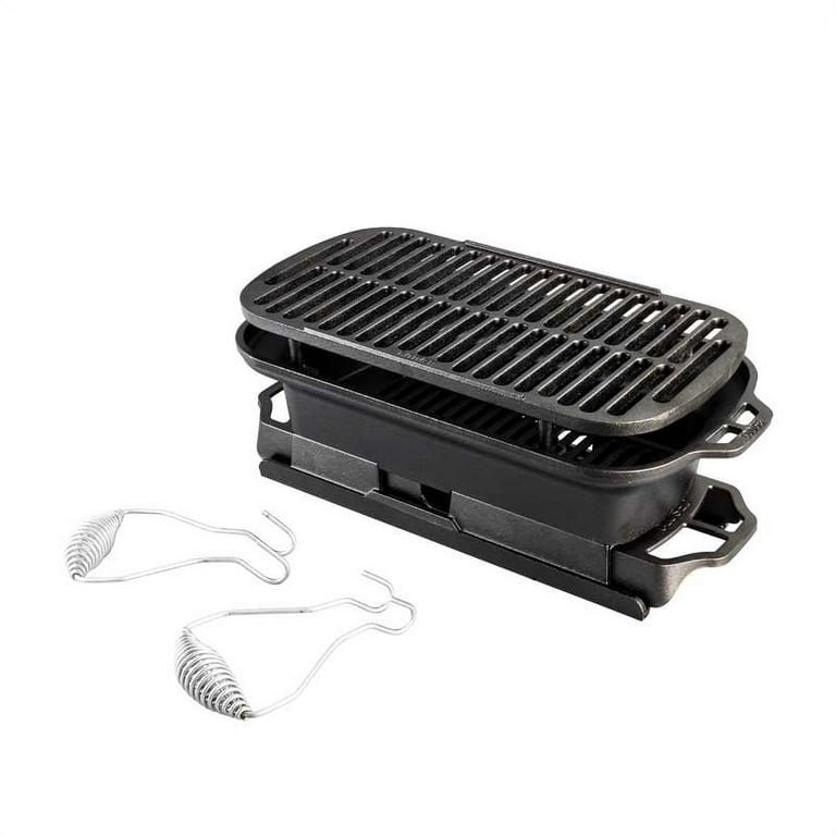 Seasoned Portable Grill, Cast Iron, Spring Handles, Compact
