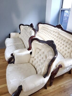 Seating Set Rococo Revival Deep Button Tufting Jacquard Upholstery