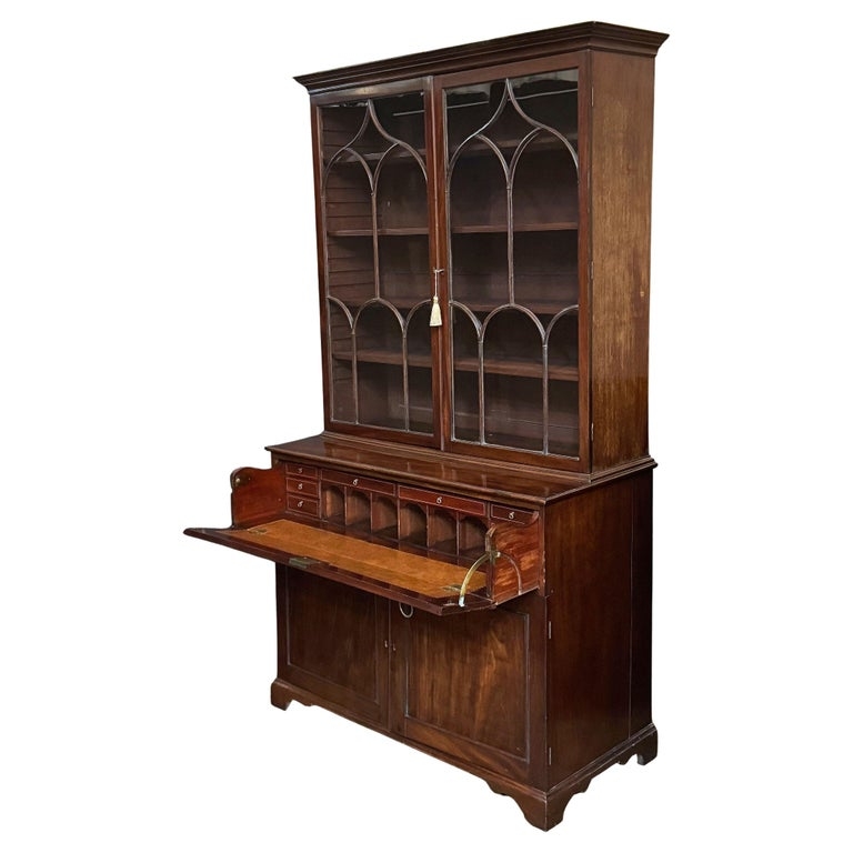 Secretary Bookcase with Gothic Tracery Glass and Ogee Feet