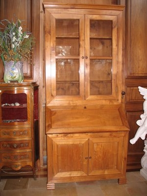 Secretary Desk Antique Birch Drop Front Glass Cabinet Tiered Feet