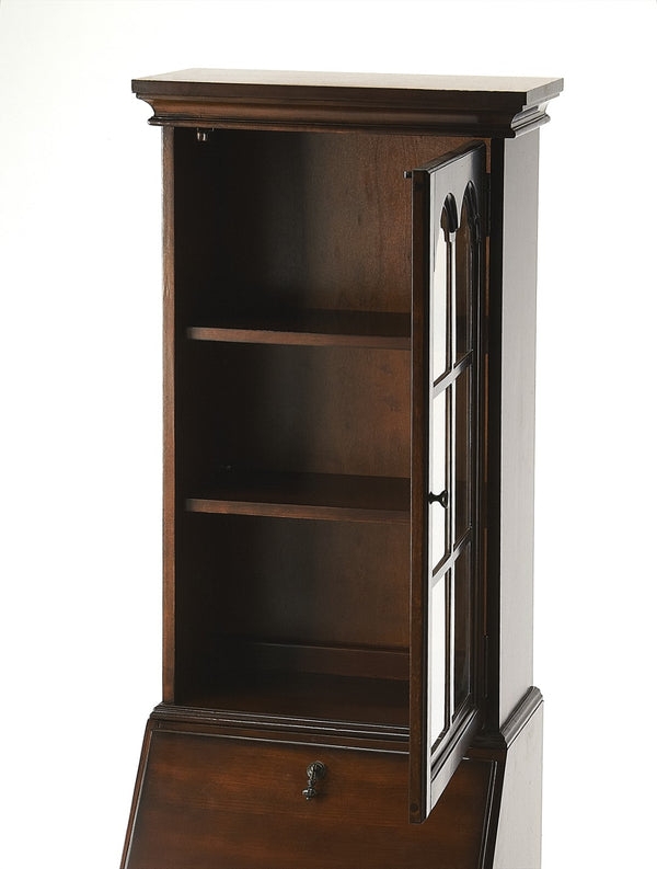 Secretary Desk featuring Arched Glass Panes and Tiered Molding