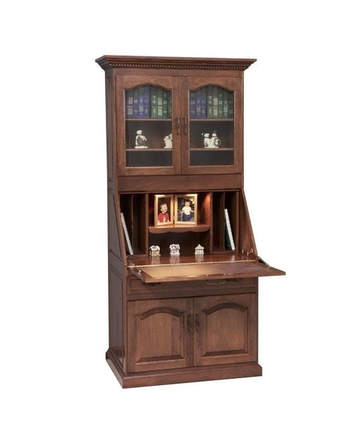 Secretary Desk with Arched Glass Doors and Integrated Lighting