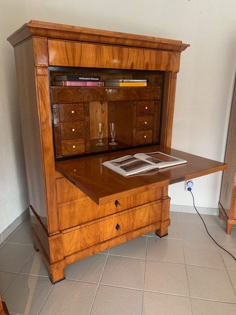 Secretary Desk with Biedermeier Style and Book Matched Veneer