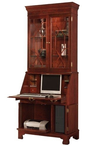 Secretary Desk with Lattice Glass Doors and Computer Storage