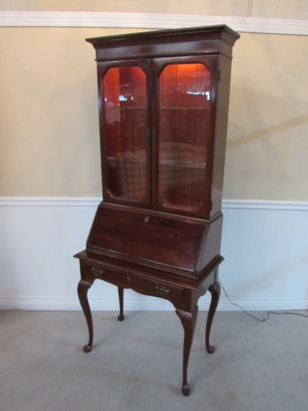 Secretary Desk with Lighted Hutch and Queen Anne Cabriole Legs