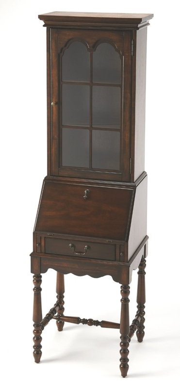 Secretary Desk with Unique Bobbin Turned Legs and Glass Hutch