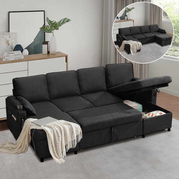 Sectional Sleeper Sofa with USB Charging and Storage Chaise
