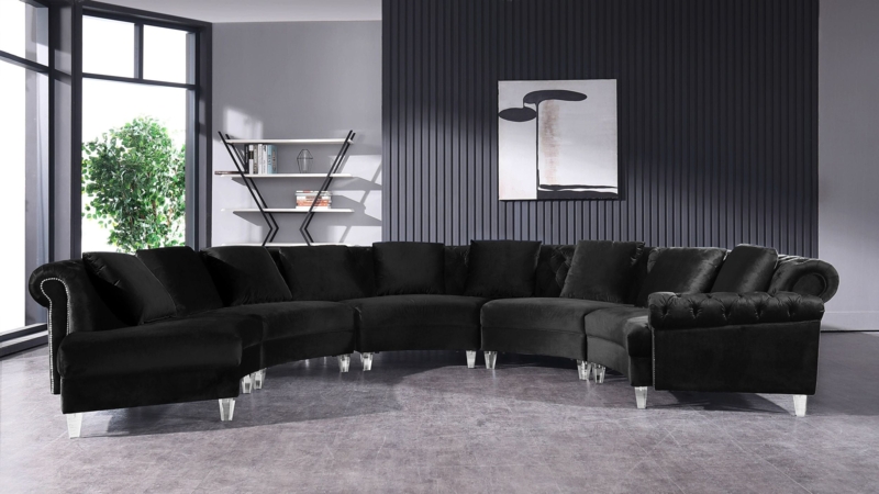Sectional Sofa Curved Silhouette Acrylic Legs Tufted