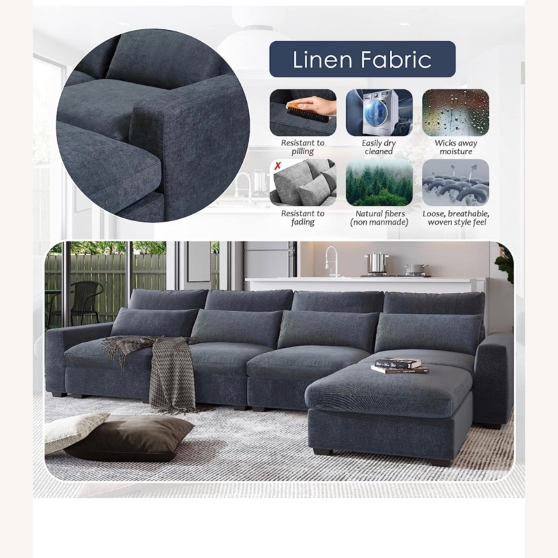 Sectional Sofa in Storm Gray Linen with Moisture Wicking