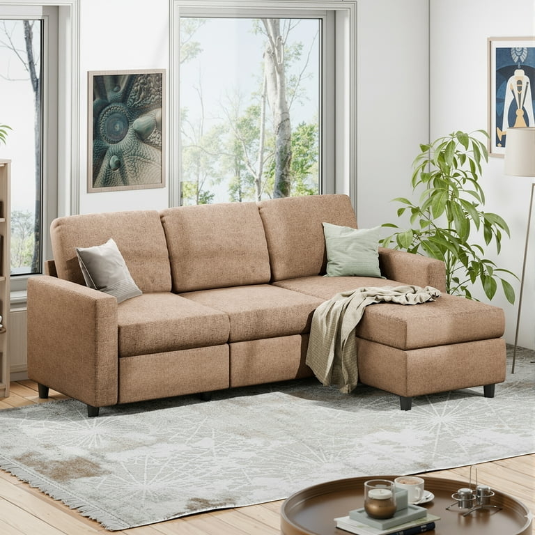 Sectional Sofa in Toffee Fabric with Reversible Chaise