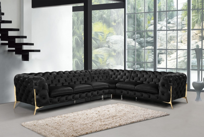 Sectional Sofa L Shaped Design Y Shaped Legs Diamond Tufting