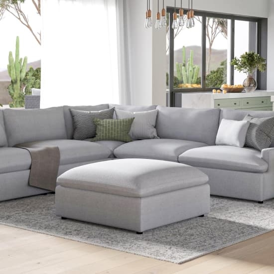 Sectional Sofa: Organic Modern Style with Light Gray Upholstery & Matching Ottoman