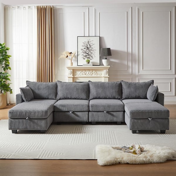 Sectional Sofa Six Seater Modular U-Shaped Design
