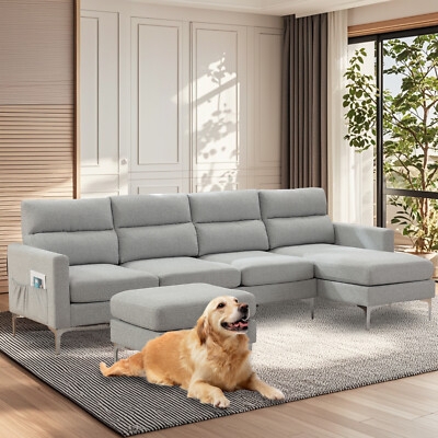 Sectional Sofa with Horizontal Stitching and Tapered Legs