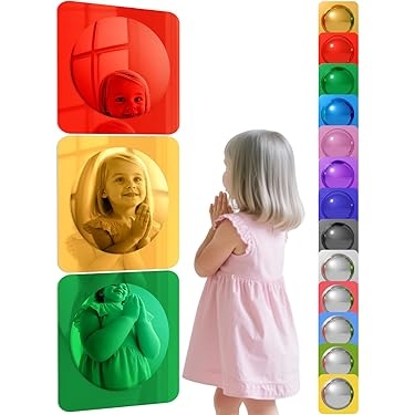 Sensory Bubble Mirror with Convex Dome and Vibrant Red Frame