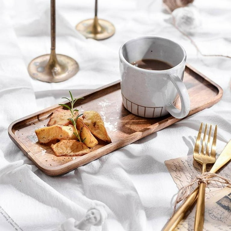 Serving Tray Acacia Wood Natural Grain Slim Rectangular Design Rustic