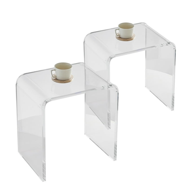 Set of 2 C-Shaped Acrylic Side Tables Waterfall Edge Clear Polished