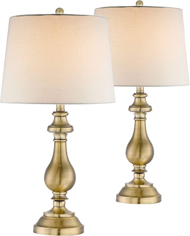 Set of Two Candlestick Table Lamps with Bulbous Stem Detail