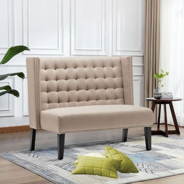 Settee Bench with Wingback Sides and Nailhead Trim