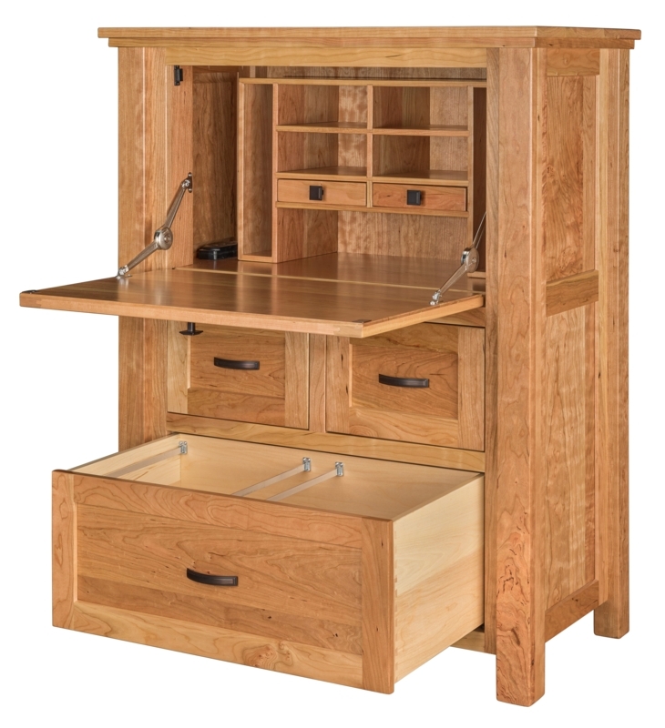Shaker Secretary Desk with Deep File Drawer and Honey Wood Finish