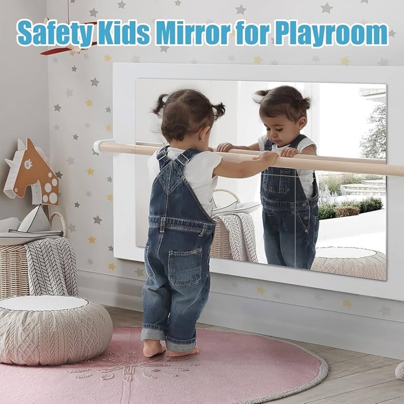 Shatterproof Wall Mirror with Integrated Ballet Barre, Montessori Style
