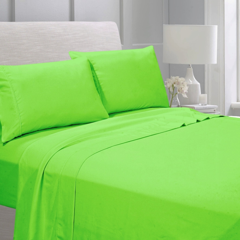 Sheet Set Neon Hue Lime Green Solid Color Matching Pillowcases