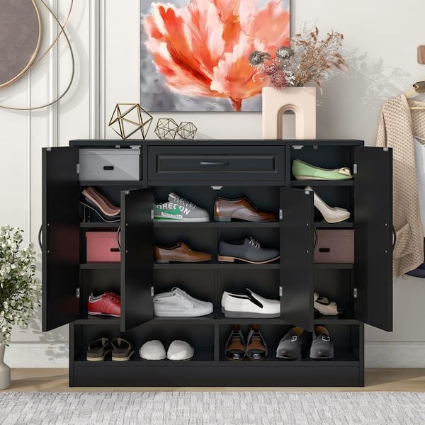 Shoe Storage Cabinet Four Doors Wide Top Drawer Built In Lighting