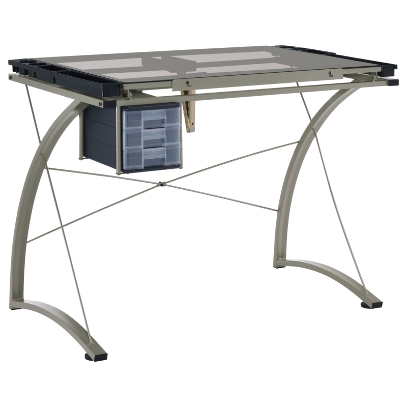 Shop Melo 41-inch Glass Top Drafting Table with Storage Silver at JB's  Furniture Milwaukee's best furniture store.