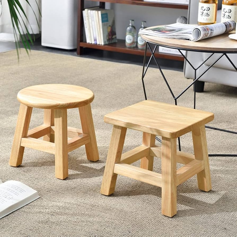 Short Stools Low Profile Natural Wood Japandi Style Step Stool