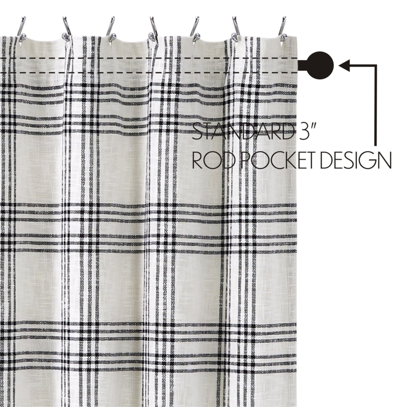 Shower Curtain Black Plaid Windowpane Check Rod Pocket Textured