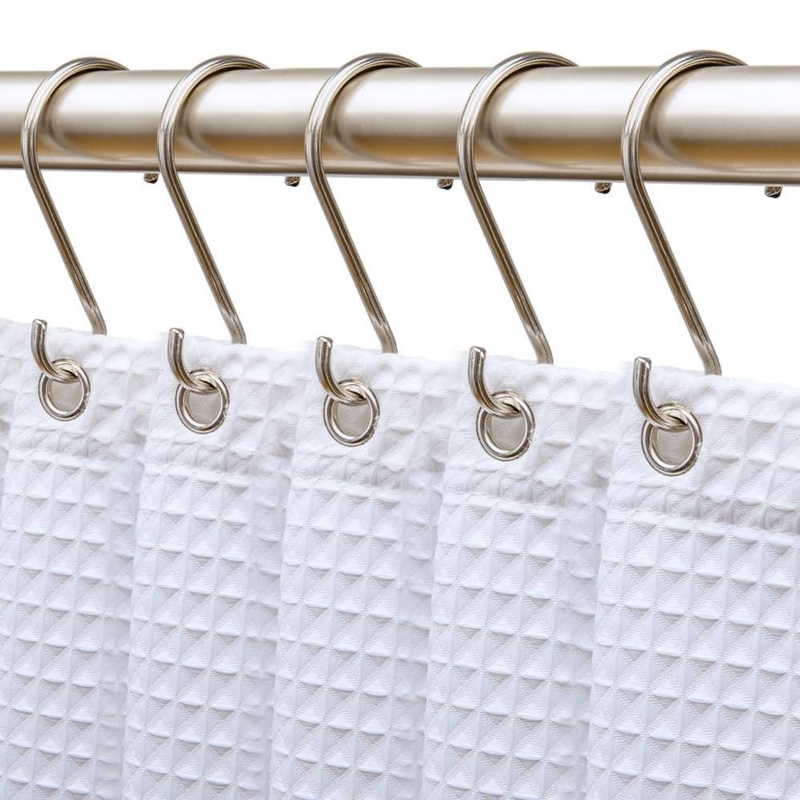 Shower Curtain Hooks Brushed Nickel S-Shaped Zinc Waffle Weave