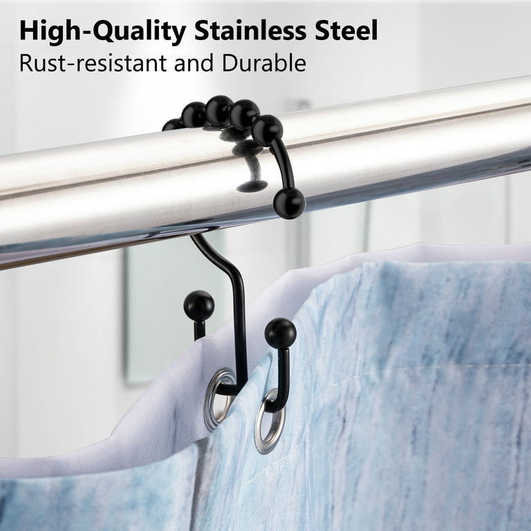 Shower Curtain Hooks Matte Black Stainless Steel Double Glide