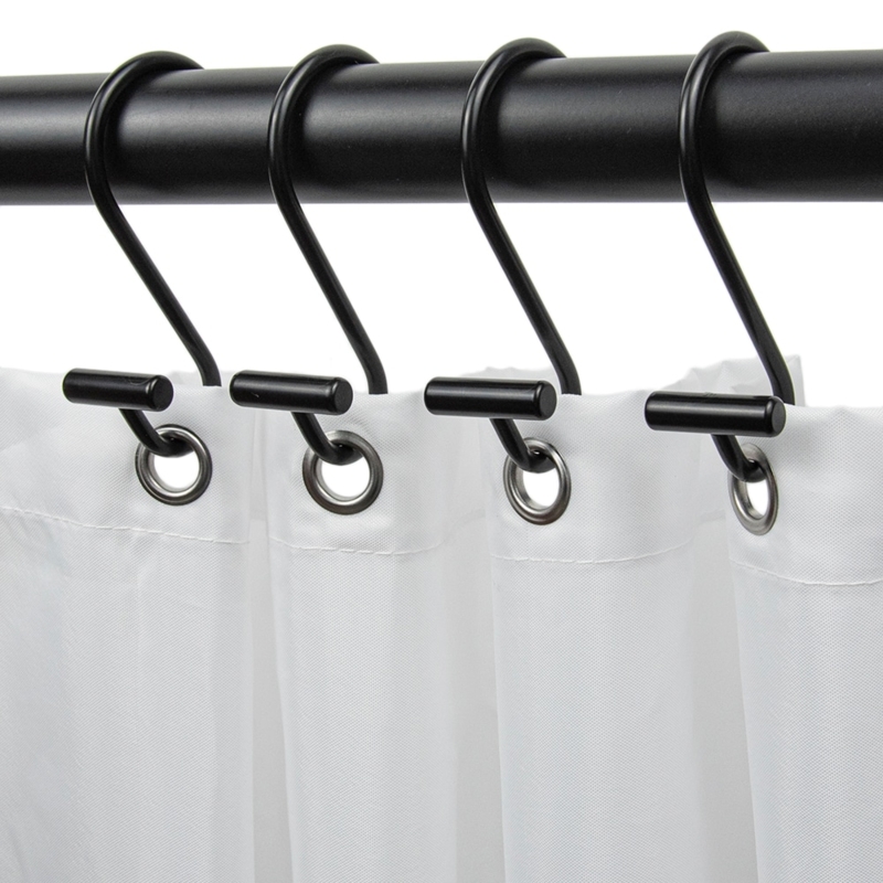 Shower Curtain Hooks Matte Black T-Bar Stainless Steel Minimalist
