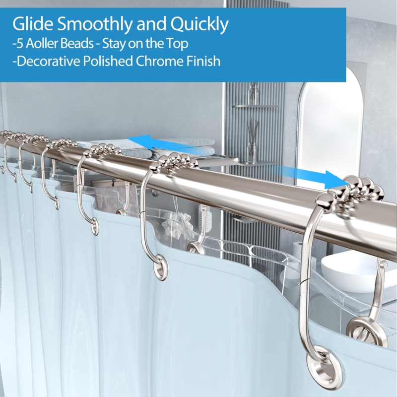 Shower Curtain Hooks Polished Chrome Five Bead Roller Easy Glide