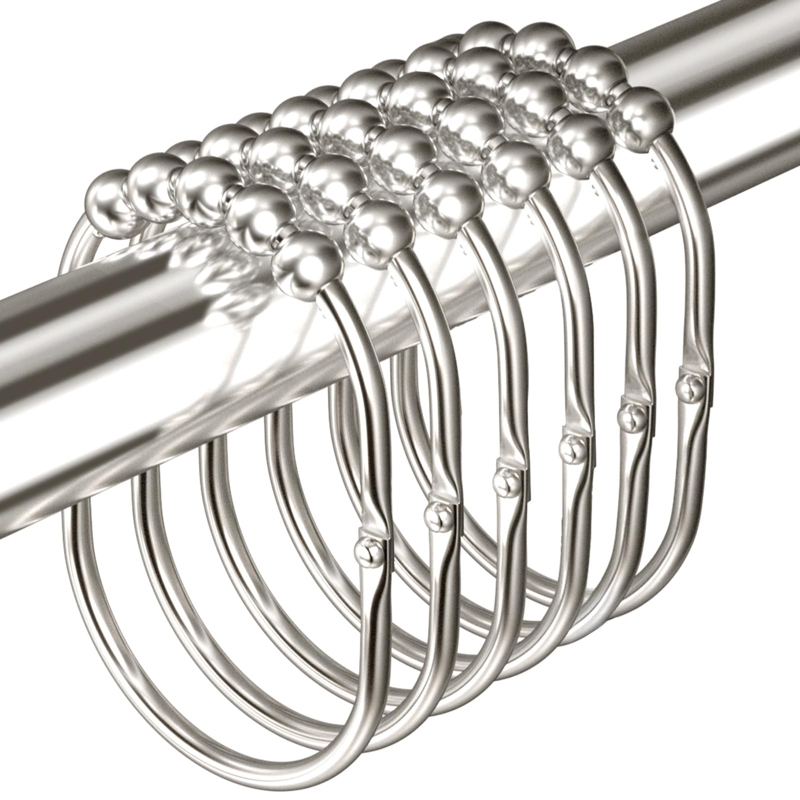 Shower Curtain Hooks Polished Chrome Roller Balls Clasp Closure