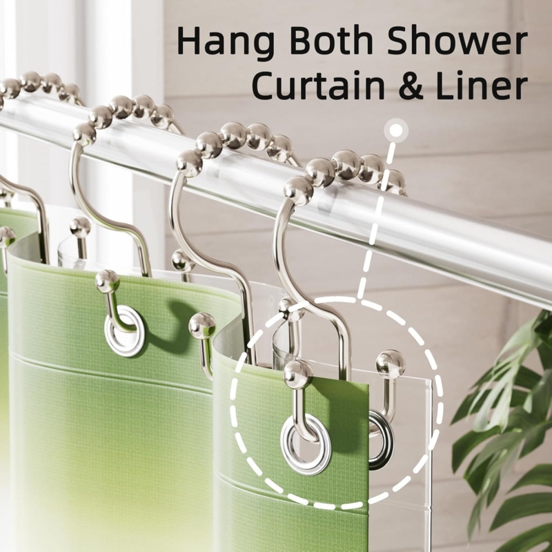 Shower Curtain Hooks Polished Metal Double Hook Ball End Stoppers